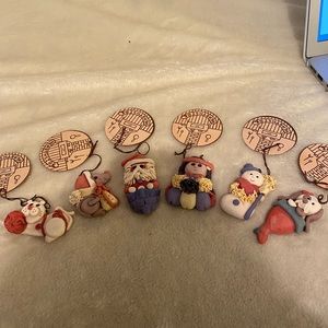 Rare Vintage ( set of 6) Hand Crafted Salt Dough Pair Ornaments- Hearthside